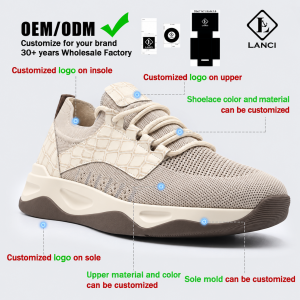 LANCI OEM customization options for flyknit sneakers showing logo placement and customizable shoe parts