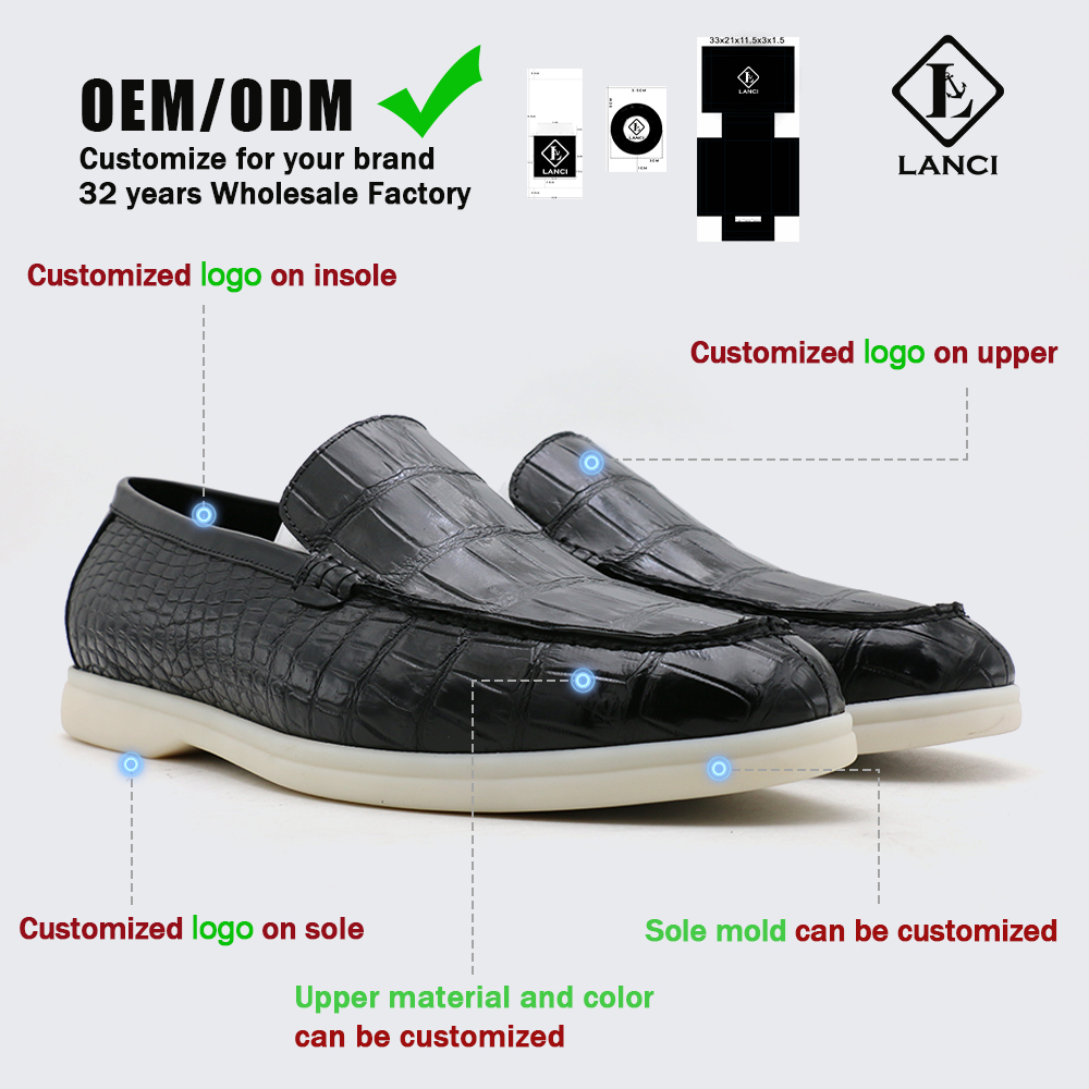 Crocodile Loafers Wholesale | Black Custom Leather Factory