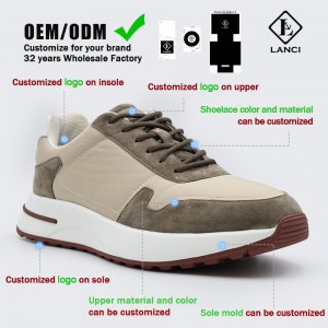 LANCI OEM ODM customization options for retro sneakers including logo on insole, upper, sole, and custom sole mold